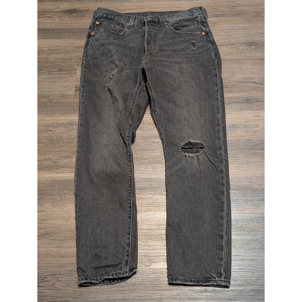 Levi's Men's Straight Jeans - Washed Black with Distressed Knee